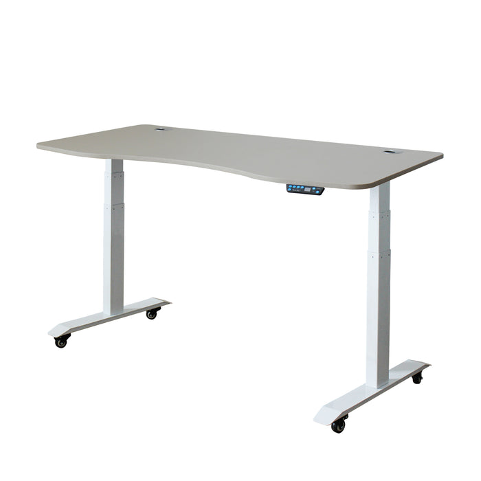 A3-63 Ergonomic 63-in 3 Memory Buttons LED Electric Automatic Height Adjustable Sit to Stand Curved Work Office Desk with White Legs