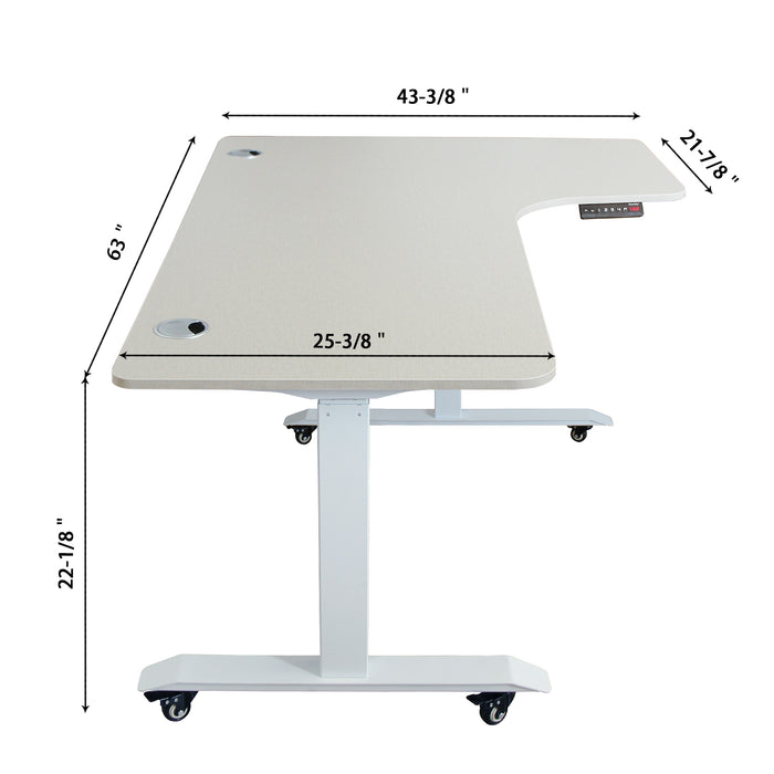 A3-63L Ergonomic 63-in 3 Memory Buttons LED Electric Automatic Height Adjustable Sit to Stand L-Shaped Corner Work Office Desk with Black Legs