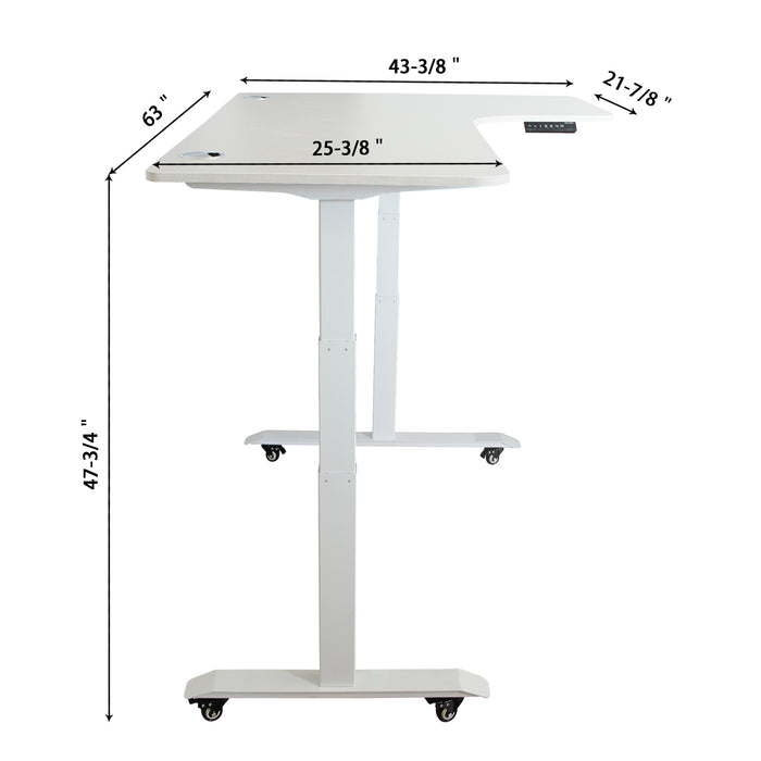 A3-63L Ergonomic 63-in 3 Memory Buttons LED Electric Automatic Height Adjustable Sit to Stand L-Shaped Corner Work Office Desk with Black Legs