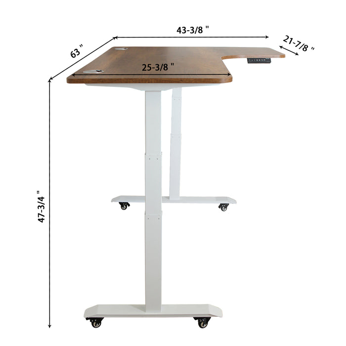A3-63L Ergonomic 63-in 3 Memory Buttons LED Electric Automatic Height Adjustable Sit to Stand L-Shaped Corner Work Office Desk with Black Legs