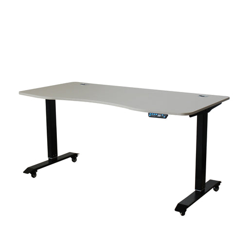 AB-63 Ergonomic 63-in 3 Memory Buttons LED Electric Automatic Height Adjustable Sit to Stand Curved Work Office Desk with Black Legs