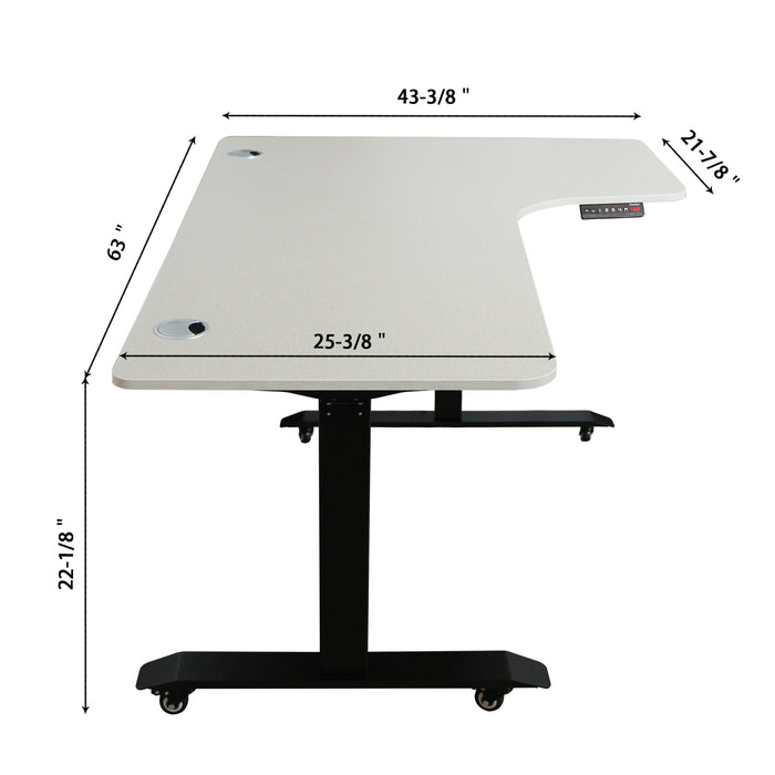 AB3-63L Ergonomic 63-in 3 Memory Buttons LED Electric Automatic Height Adjustable Sit to Stand L-Shaped Corner Work Office Desk with Black Legs