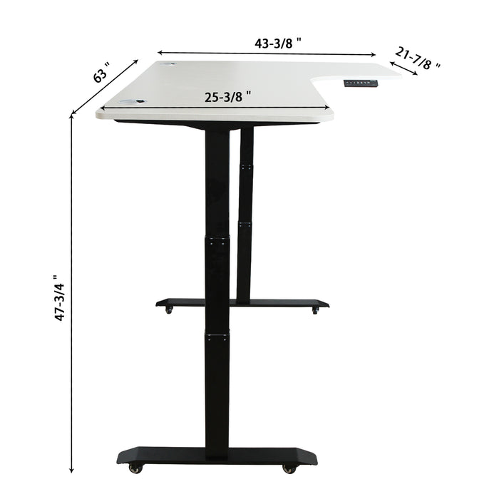 AB3-63L Ergonomic 63-in 3 Memory Buttons LED Electric Automatic Height Adjustable Sit to Stand L-Shaped Corner Work Office Desk with Black Legs