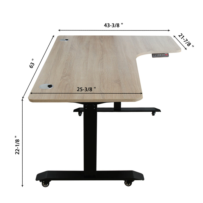 AB3-63L Ergonomic 63-in 3 Memory Buttons LED Electric Automatic Height Adjustable Sit to Stand L-Shaped Corner Work Office Desk with Black Legs
