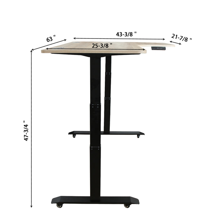 AB3-63L Ergonomic 63-in 3 Memory Buttons LED Electric Automatic Height Adjustable Sit to Stand L-Shaped Corner Work Office Desk with Black Legs