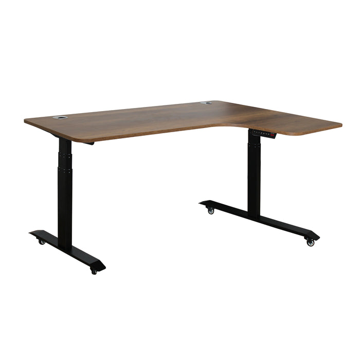 AB3-63L Ergonomic 63-in 3 Memory Buttons LED Electric Automatic Height Adjustable Sit to Stand L-Shaped Corner Work Office Desk with Black Legs