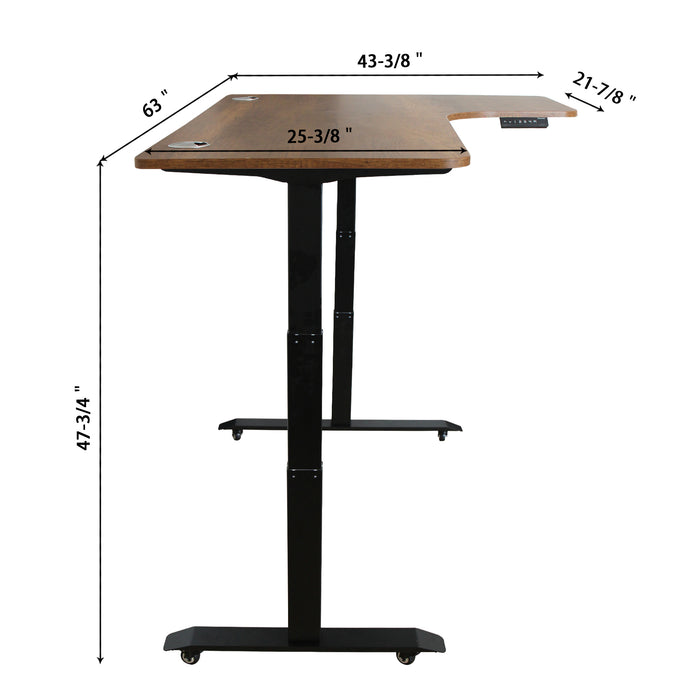 AB3-63L Ergonomic 63-in 3 Memory Buttons LED Electric Automatic Height Adjustable Sit to Stand L-Shaped Corner Work Office Desk with Black Legs