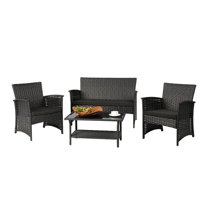 Azure Sky AS82 AS82BL 4 Piece Wicker Set, Black
