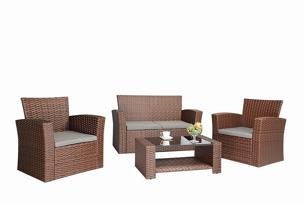 Azure Sky AS87BR 4 Piece Wicker Set, Brown