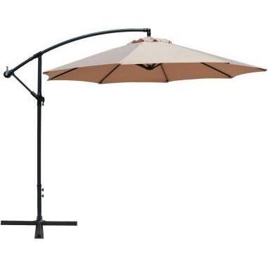 Baner Garden 10' Offset Hanging Patio Adjustable Polyester UV Umbrella Freestanding Outdoor Parasol Cantilever with Crank Lift, Light Brown (CA-2001)-Long Mountains