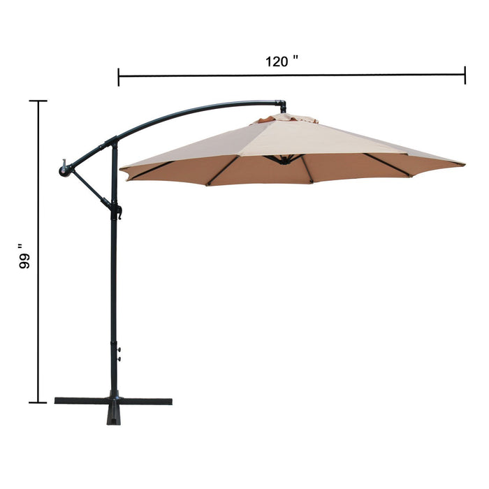 Baner Garden 10' Offset Hanging Patio Adjustable Polyester UV Umbrella Freestanding Outdoor Parasol Cantilever with Crank Lift, Light Brown (CA-2001)-Long Mountains