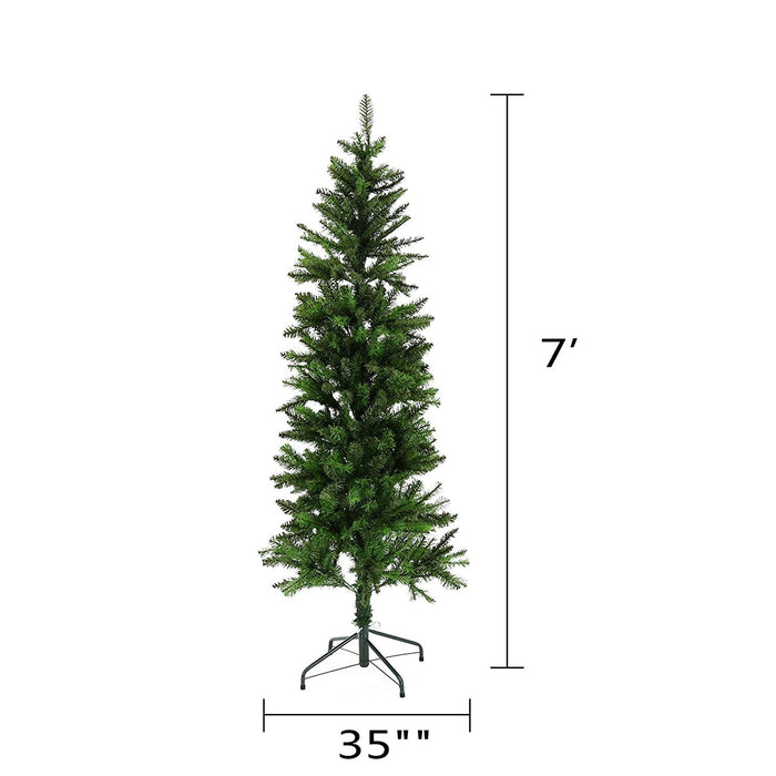 Baner Garden 7-feet Classic Artificial Pencil PVC Pine Christmas Tree with metal Stand Holiday Season Indoor Outdoor, Green (CT66-7)-Long Mountains