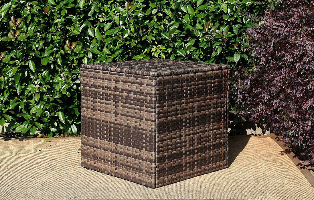 Baner Garden A105 Outdoor 1 Piecesquare Glass Rattan Patio Table with Storage Compartment, Mixed Gray/Dark Gray/Light Gray-Long Mountains