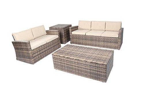 Baner Garden A161 4 Piece Outdoor Full Sofa Coffee and Side Table Rattan Pool Patio Garden Set with Cushions, Mixed Gray-Long Mountains