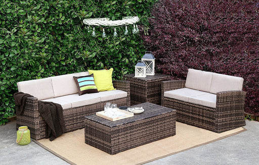 Baner Garden A161 4 Piece Outdoor Full Sofa Coffee and Side Table Rattan Pool Patio Garden Set with Cushions, Mixed Gray-Long Mountains