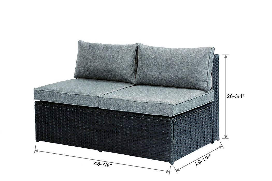Baner Garden K86-BL Nat PE Wicker Sectional Sofa Set, 6-Seater, Black-Long Mountains