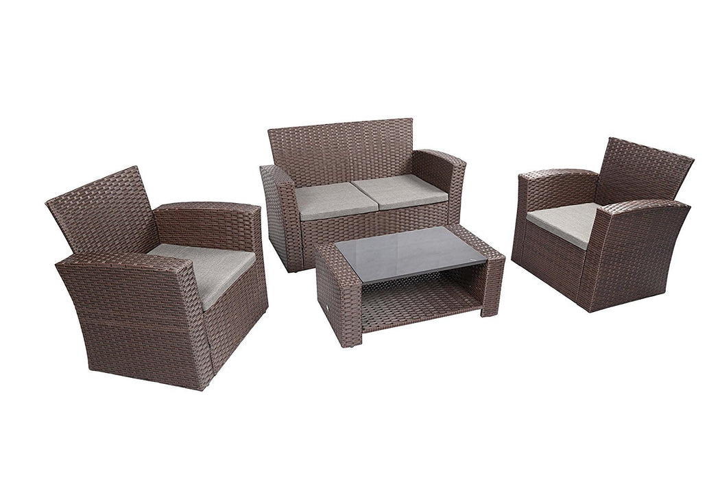 Baner Garden Outdoor Furniture Complete Patio 4Piece Cushion Pe Wicker Rattan Garden Set, (N87-CH), Chocolate-Long Mountains