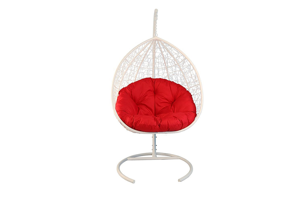 Baner Garden X35 Oval Egg Hanging Patio Lounge Chair Porch Swing Hammock Single Seat with Red Cushion, White-Long Mountains