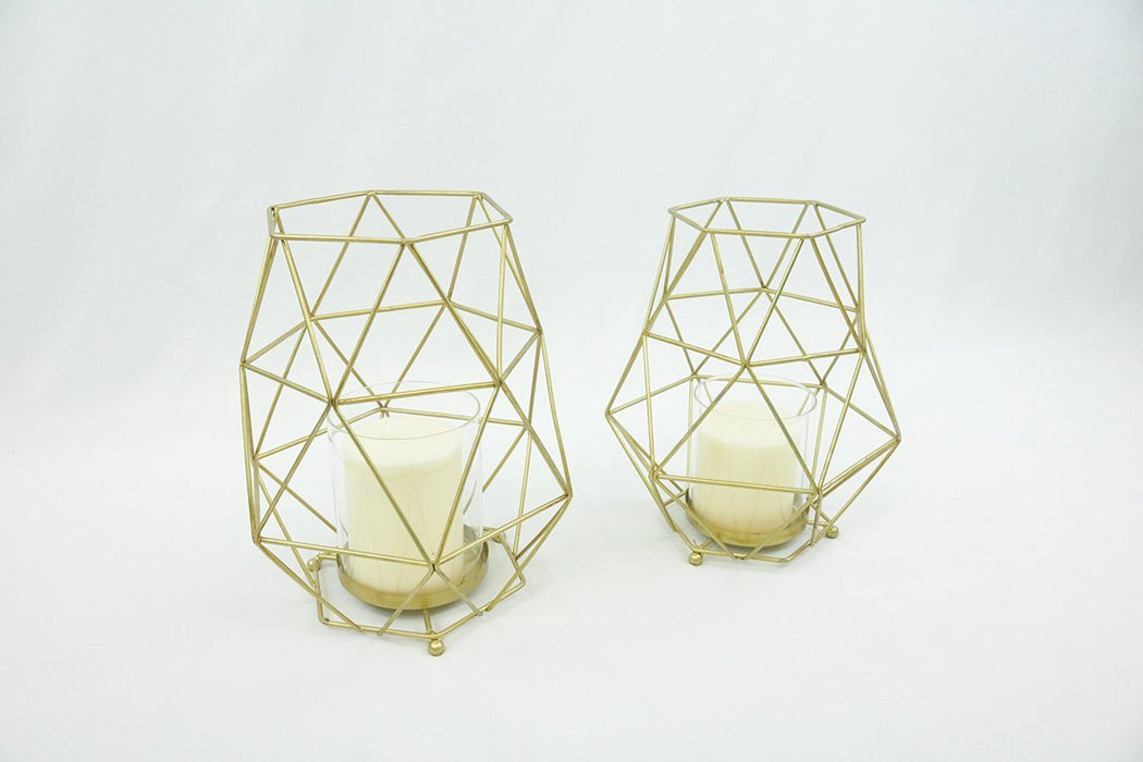 Magari Furniture Geometric Candleholder, Set of 2, Rustic Gold, 2 Piece-Long Mountains