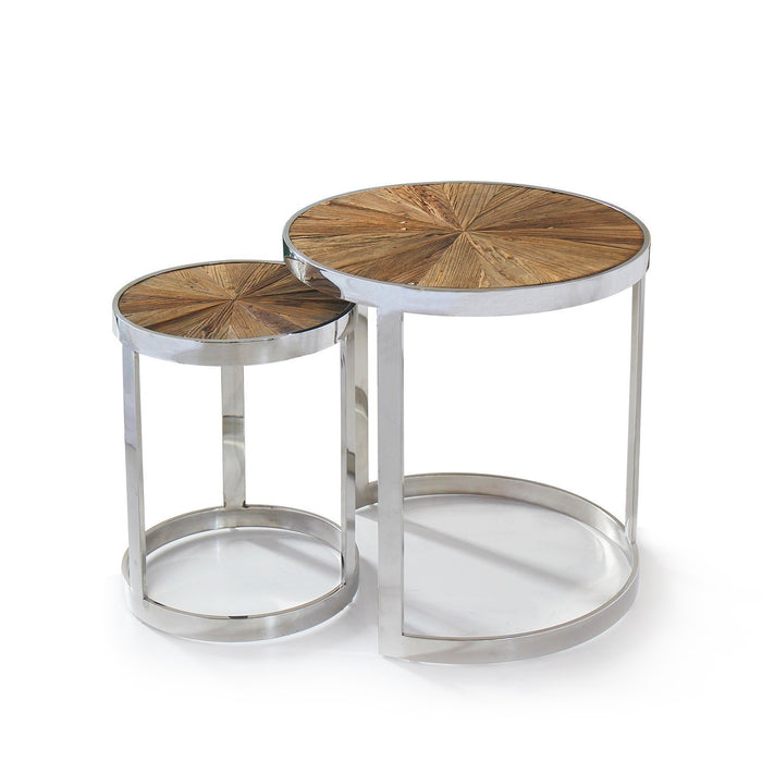 Magari Furniture GL15361537 Eclisse II Reclaimed Elm Wood Nesting End Tables-Long Mountains