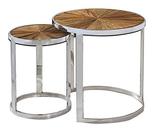 Magari Furniture GL15361537 Eclisse II Reclaimed Elm Wood Nesting End Tables-Long Mountains