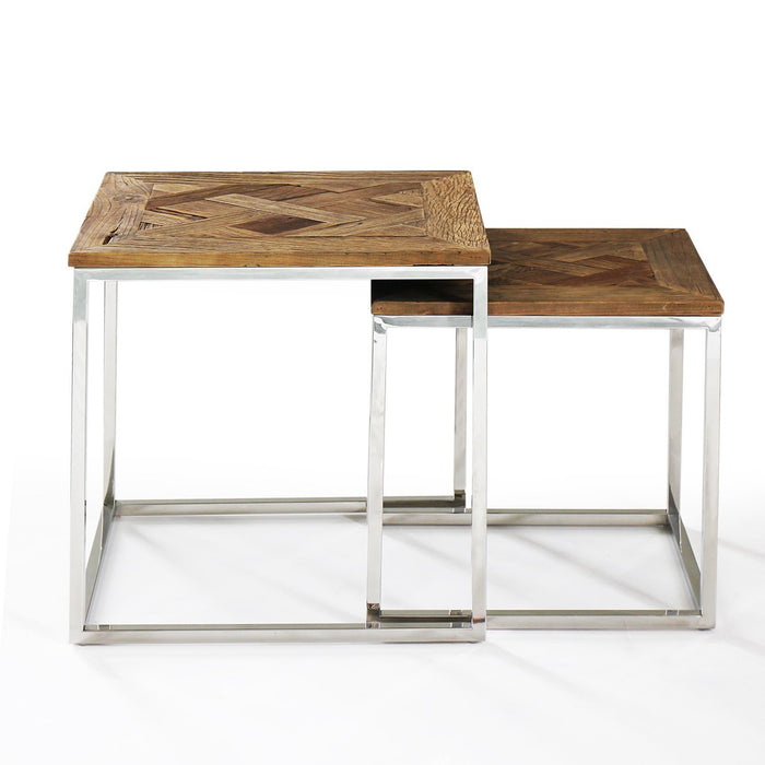 Magari Furniture GL15381539 Eclisse Quadrato Reclaimed Elm Wood Nesting End Tables-Long Mountains