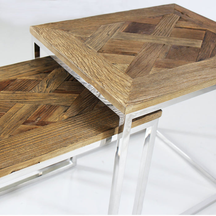 Magari Furniture GL15381539 Eclisse Quadrato Reclaimed Elm Wood Nesting End Tables-Long Mountains