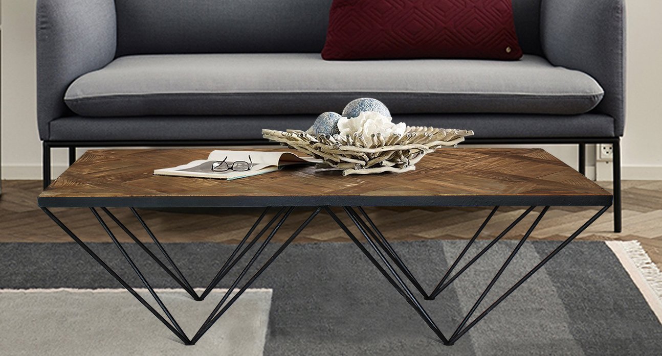 Magari Furniture GL1558 A Punta II Reclaimed Elm Wood Coffee Table-Long Mountains