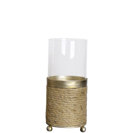 Magari Furniture Lieve Hurricane with Rope Candleholder, Small, Rustic Gold-Long Mountains