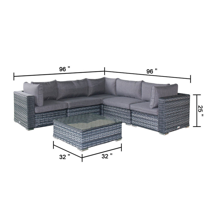 Magari Furniture MAG953V-6DE Outdoor 6 Piece 4 Seater Aluminum Rattan Pool Patio Garden Set, Grey-Long Mountains