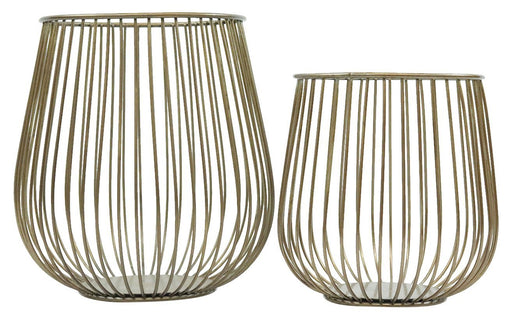 Magari Furniture Metal Basket Candleholder, Set of 2, Rustic Gold, 2 Piece-Long Mountains