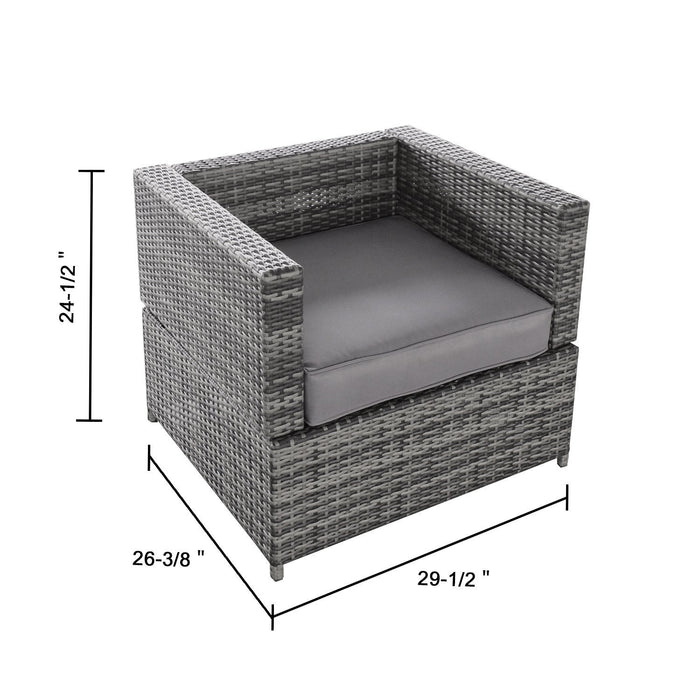 Magari Furniture Outdoor SJ-15125 Complete 4 Piece PE Wicker Rattan Pool Patio Garden Set with Cushions, Grey-Long Mountains