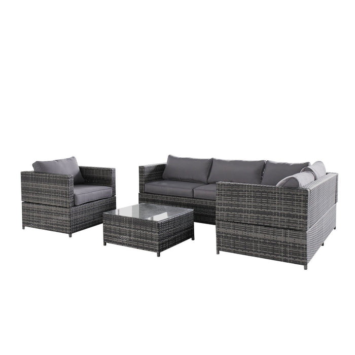 Magari Furniture Outdoor SJ-15125 Complete 4 Piece PE Wicker Rattan Pool Patio Garden Set with Cushions, Grey-Long Mountains
