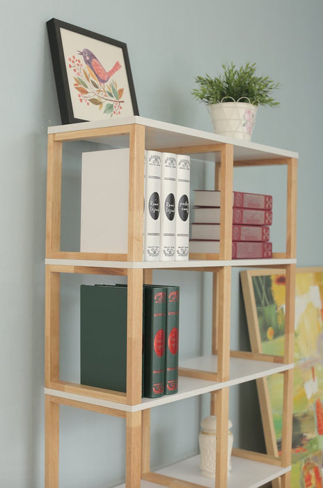 Magari Furniture YC1614 Multipurpose Bookcase Organizer, White/Natural-Long Mountains