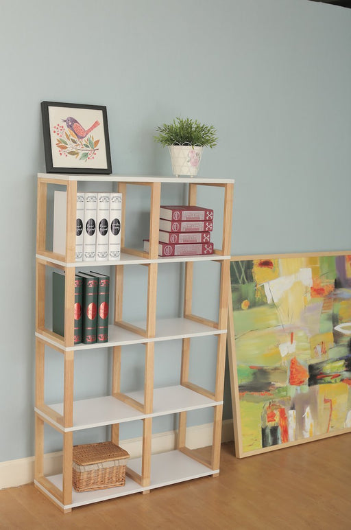 Magari Furniture YC1614 Multipurpose Bookcase Organizer, White/Natural-Long Mountains