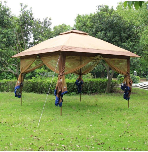 Suntime ST-1 Fully Enclosed Canopy Instant Popup Gazebo with Solar Powered LED Lights and Mesh Insect Screen, Portable-Long Mountains